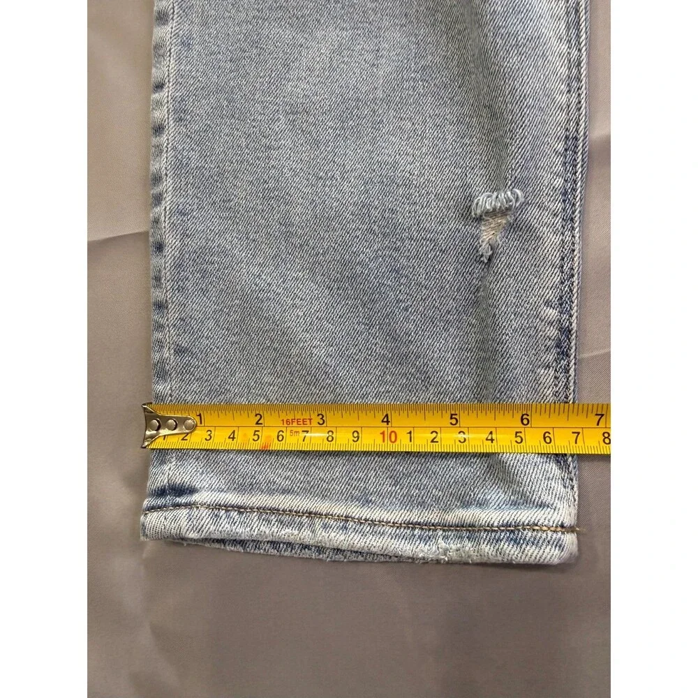 American Eagle Mid Rise Straight Jeans Light Wash Stretch Distressed 8 Regular